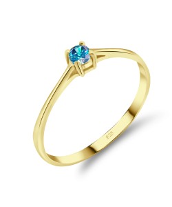 Gold Plate 3mm Blue Topaz CZ Ring CSR-150-3-GP